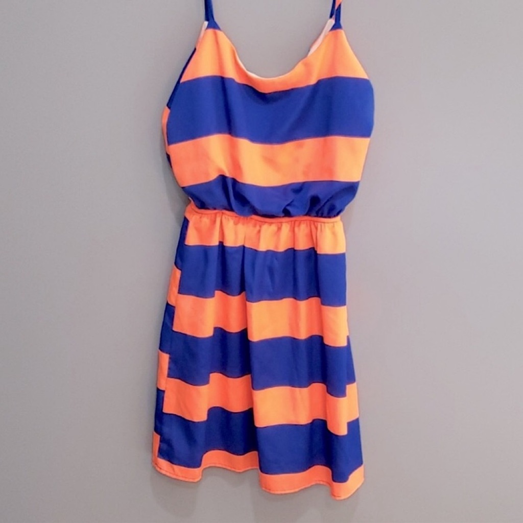 5 For $25 Or 3 For $18 Peaches N Cream Orange And Blue Spaghetti Strap Dress